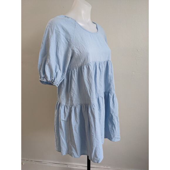 Amorini Size XS Baby Doll Tiered Shift Dress Light Blue Cotton Short Sleeves - Picture 9 of 14